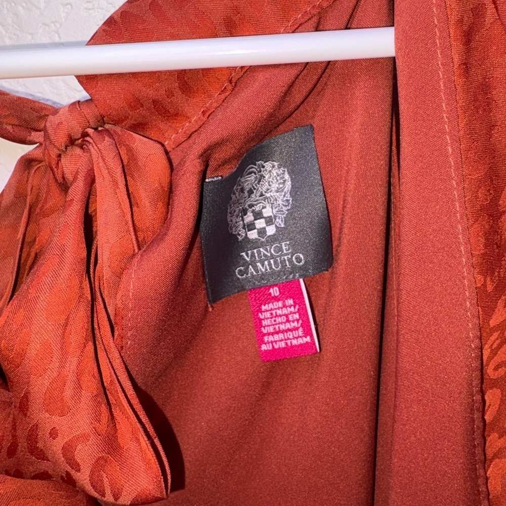 Vince Camuto Women's Rust Red Sleeveless Drape Neck Dress - Picture 3 of 5